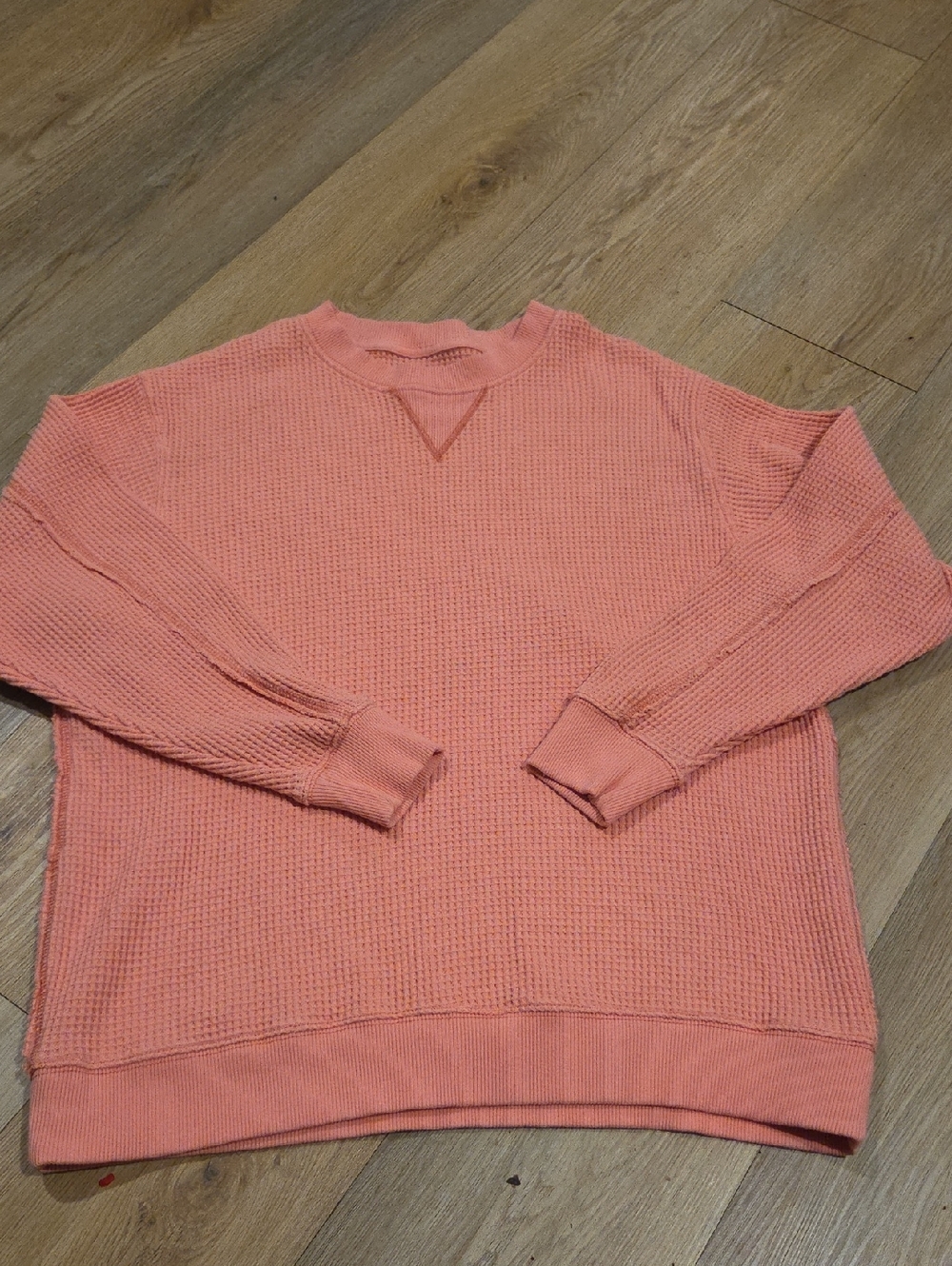 aerie Coral Pink Waffle Knit Crewneck Sweater